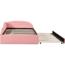Carregar imagem no visualizador da galeria, Full Size PU Upholstered Tufted Daybed with Trundle and Cloud Shaped Guardrail, Pink
