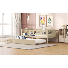 Load image into Gallery viewer, Twin Size Wood Daybed with Trundle and Fence Guardrails, Natural
