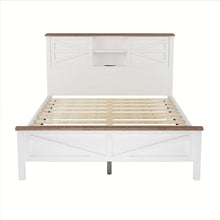 Carregar imagem no visualizador da galeria, 3-Pieces Bedroom Sets Queen Size Farmhouse Platform Bed with Double Sliding Door Storage Headboard, Storage Nightstand and Dresser, White+Brown
