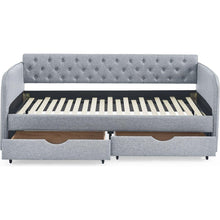 Load image into Gallery viewer, Twin Size Upholstery Daybed with Trundle Bed and Two Storage Drawers , Flat Arms with Pocket, Extendable Daybed for Bedroom Living Room,Linen Grey
