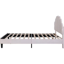 Load image into Gallery viewer, Full Size Upholstered Platform Bed with Flower Pattern Velvet Headboard, Beige
