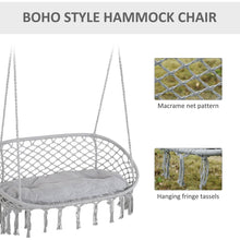 Load image into Gallery viewer, 2-Person Hammock Chair Macrame Swing with Soft Cushion, Hanging Cotton Rope Chair for Indoor Outdoor Home Patio Backyard, Grey
