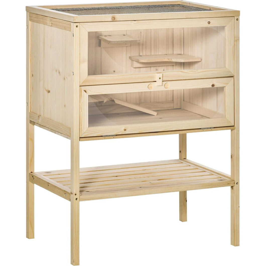 3-Tier Wooden Hamster Cage Mice and Rat Cage Small Animals Hutch with Openable Top, Front Door, Storage Shelf