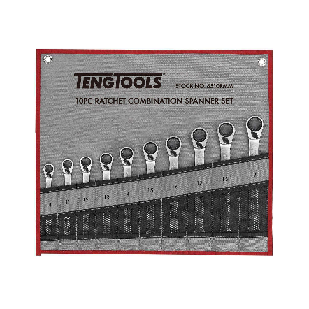 Teng Tools 10 Piece Ratcheting Combination Wrench Set (10mm - 19mm) - 6510RMM