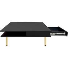 Carregar imagem no visualizador da galeria, Exquisite High Gloss Coffee Table with 4 Golden Legs and 2 Small Drawers, 2-Tier Square Center Table for Living Room, Black
