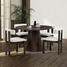 Carregar imagem no visualizador da galeria, (1 Table with 4 Chairs)Wooden Dining Table Set, Modern Round MDF Kitchen Table and Boucle Upholstered Dining Chairs for Dining Room, Kitchen, Saving Space, Dark Brown
