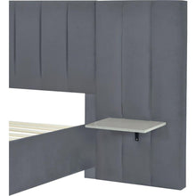 Load image into Gallery viewer, Full Size Upholstered Platform Bed with Big Headboard, Bedroom Furniture, Velvet, Gray
