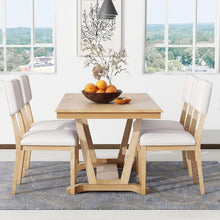 Carregar imagem no visualizador da galeria, Rustic 5-piece Dining Table Set with 4 Upholstered Chairs, 59-inch Rectangular Dining Table with Trestle Table Base, Naural
