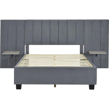 Load image into Gallery viewer, Full Size Upholstered Platform Bed with Big Headboard, Bedroom Furniture, Velvet, Gray
