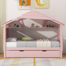 Load image into Gallery viewer, Wood Twin Size House Bed with Trundle and Storage, Pink
