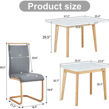 Load image into Gallery viewer, White stone burning tabletop with rubber wooden legs, foldable computer desk, foldable office desk, Modern PU leather high back cushion side chair with wood grain metal legs.
