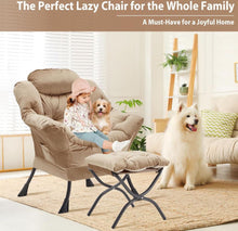 Load image into Gallery viewer, Lazy Chair with Folding Ottoman, Accent Chair Velvet Upholstered with Metal Structure and Non-Slip Pads, Sofa Armchair with Footrest and Side Storage
