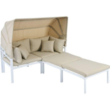 Cargar imagen en el visor de la galería, 3-Piece Patio Daybed with Retractable Canopy Outdoor Metal Sectional Sofa Set Sun Lounger with Cushions for Backyard, Porch, Poolside, Beige
