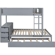 Carregar imagem no visualizador da galeria, Full-Over-Full Bunk Bed with Twin size Trundle, Storage and Desk, Gray
