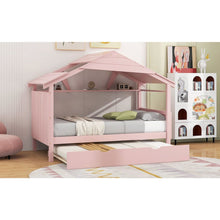 Load image into Gallery viewer, Wood Twin Size House Bed with Trundle and Storage, Pink
