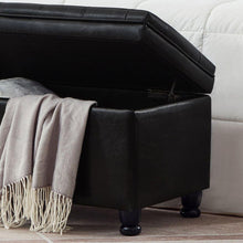 Load image into Gallery viewer, Upholstered tufted button storage bench, Faux leather entry bench with spindle wooden legs, Bed bench- Black
