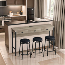 Carregar imagem no visualizador da galeria, 3-Drawer Long Dining Table Set with Power Outlets, Bar Kitchen Table Set with Circular PU Stools, Easy Assemble, Brown Gray Table+Black Stool

