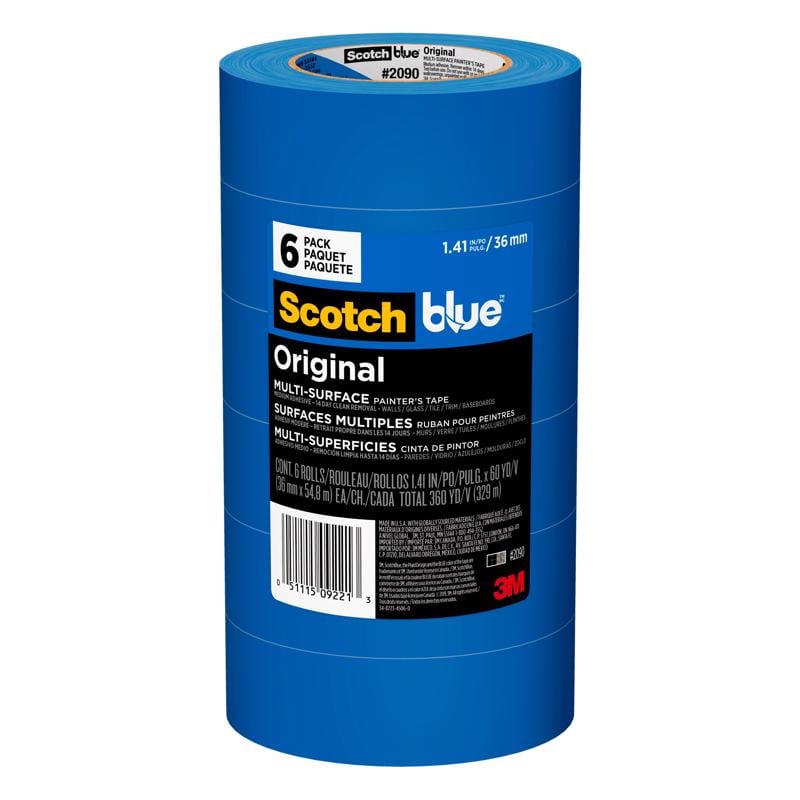 3M Masking Tape ScotchBlue 1.41 in. W X 60 yd L Blue Medium Strength Original Painter's Tape 6 pk 051115092213