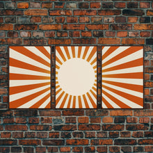 Carregar imagem no visualizador da galeria, Boho Horizontal Sun Print, 3 Piece Art, Triptych Wall Art, Framed Canvas Prints, Yellow Sun Poster, Sunrise Wall Art, Boho Nursery Prints
