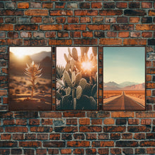 Load image into Gallery viewer, 3 Piece Triptych Framed Canvas Wall Art Set of 3 Cactus Desert Landscape Arizona Road Photography Prints Minimalist Modern Art Western Decor
