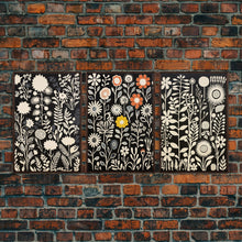 Load image into Gallery viewer, Boho Style Framed Wall Art 3 Panel Set, Abstract Floral Botanical Prints, Minimalist Midcentury Modern Art, Boho Wall Decor
