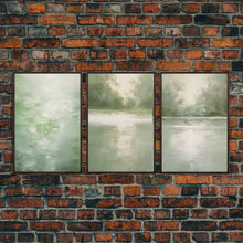 Load image into Gallery viewer, Framed Canvas Wall Art Set of 3 Green Abstract Landscape Print Modern Art Minimalist Decor, Boho Wall Art, Country Decor, Mint Green Art
