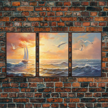 Carregar imagem no visualizador da galeria, Beautiful Ocean At Sunset 3 Piece Canvas Print Wall Art, Above Sofa, Abstract Art, Modern Art, Minimalism Lakehouse Decor

