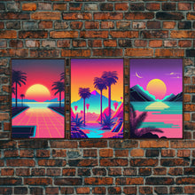 Load image into Gallery viewer, Retro 80s Style Art, 3 Panel Framed Canvas Prints, Canvas Wall Art, Synthwave / Vaporwave Aesthetic Retro Style Wall Art
