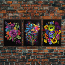 Carregar imagem no visualizador da galeria, Beautiful Wildflowers Canvas Prints  - Set of 3 - Framed Wall Art- Wild Flowers - Mother&#39;s Day - Gift For Her - Floral / Botanical Art
