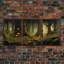 Carregar imagem no visualizador da galeria, Forest Wall Art, Mushroom Art Print, Trees Art, Canvas Print, Wall Art, 3 Piece Wall Art, Modern Home Decor, Above Bed Art, Indie Room Decor
