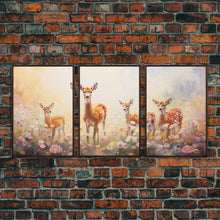 Load image into Gallery viewer, Deer Wall Art, Animal Art Print, Wildflower Meadow, Canvas Print, Wall Art, 3 Piece Wall Art, Country Home Decor, Boho Wall Art, Room Decor
