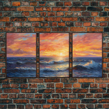 Load image into Gallery viewer, 3 Piece Wall Art Blue Beach and Ocean Waves Panoramic Framed Canvas Print - Perfect for Living Room, Bedroom, Office Decor, Beach House Art
