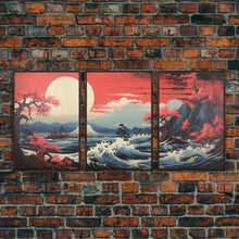 Carregar imagem no visualizador da galeria, Asian Art, Japanese Wall Art, Mountains Print, Sunset Print, Canvas Print, Wall Art, 3 Piece Wall Art, Dorm Room Art, Gaming Wall Decor
