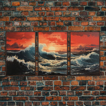 Carregar imagem no visualizador da galeria, Asian Art, Japanese Wall Art, Ocean Waves, Sunset Art, Canvas Print, Wall Art, 3 Piece Wall Art, Trendy Wall Art, Modern Art Prints
