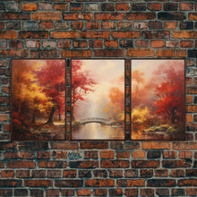 Carregar imagem no visualizador da galeria, Fall Decor, 3 Piece Wall Art Set, Autumn Forest Oil Painting Canvas Prints, Fall Decorations, Halloween Art, Fall Forest Landscape Painting
