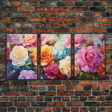 Carregar imagem no visualizador da galeria, Beautiful Rose Art, Framed Canvas Print, Floral Art, Botanical  Decor, Blue and Yellow Roses, 3 Piece Art Set
