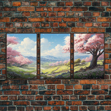 Cargar imagen en el visor de la galería, Cherry Blossom Art, Landscape Print, Mountain Wall Art, Canvas Print, Set Of 3 Prints, Wall Art, 3 Piece Wall Art, Country Home Decor
