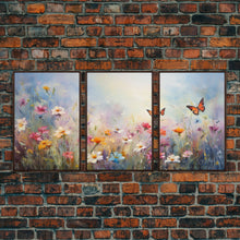 Cargar imagen en el visor de la galería, Flower Print, Wildflower Wall Art, Wildflower Meadow, Canvas Print, Set Of 3 Prints, Wall Art, 3 Piece Wall Art, Above Bed Art, Boho Print
