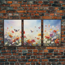 Carregar imagem no visualizador da galeria, Butterly Wall Print, Wildflower Wall Art, Wildflower Meadow, Canvas Print, Set Of 3 Prints, Wall Art, 3 Piece Wall Art, Botanical Art
