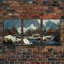 Carregar imagem no visualizador da galeria, A Winter Landscape, Trees In The Fall, Snow Capped Mountains, Gold Rush Prospecting, 3 Piece Wall Art, Ready To Hang Canvas Print
