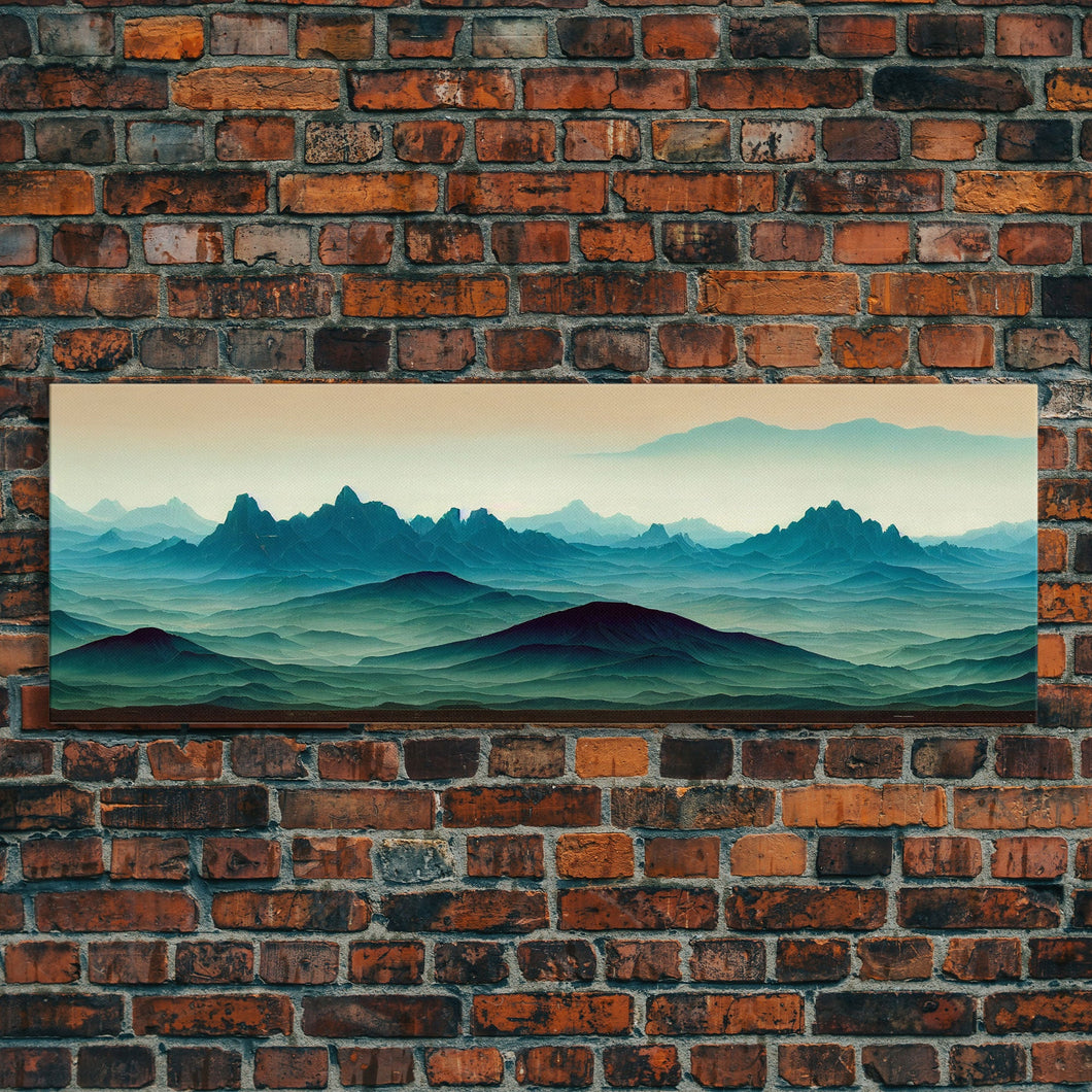 Emerald Green Rolling Hills and Mountains, Landscape Art, Ready To Hang Canvas Print, Framed Wall Art