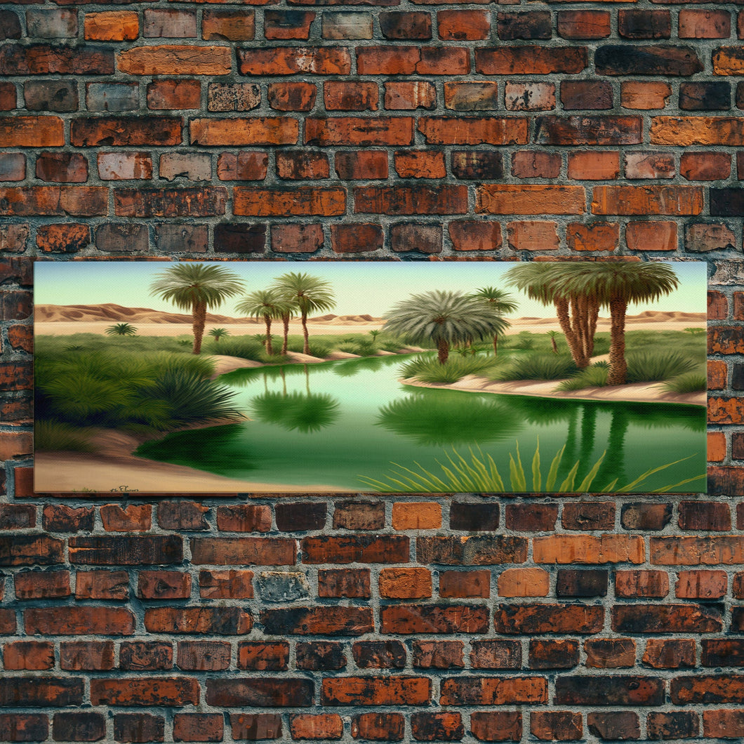 Desert Oasis Watercolor Landscape Canvas Print - Perfect for Living Room, Bedroom, Panoramic Extra Wide Format Art