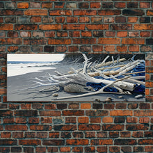 Carregar imagem no visualizador da galeria, Driftwood, Panoramic Framed Canvas Print, Pacific Northwest / Washington State Driftwood Washed Up On The Shore, Extra Wide Format Art
