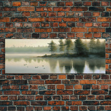 Load image into Gallery viewer, framed lake landscape art, panoramic, framed wall art,  living room wall decor, framed canvas, minimalist landscape, abstract landscape art
