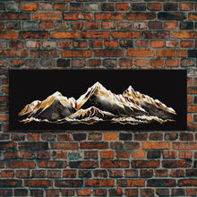Carregar imagem no visualizador da galeria, Black &amp; Gold Mountain Landscape Painting, Framed Canvas Print, Panoramic Art, Extra Wide Art, Center Piece Decor, 24 x 72 Art, Huge Art
