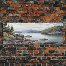 Cargar imagen en el visor de la galería, Colored Pencil Landscape Wall Art Print, Lake, Riverbank, River, Trees, Mountain, Large Canvas Art Print, Panoramic, Wall Art, Canvas Print
