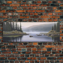 Cargar imagen en el visor de la galería, Colored Pencil Landscape Wall Art Print, Riverbank, River, Trees, Mountain, Nature Large Canvas Art Print, Panoramic, Wall Art, Canvas Print
