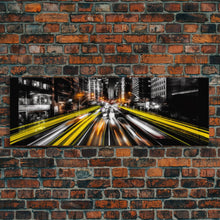 Load image into Gallery viewer, Long Exposure City Street Lights Wall Art, Urban Art Print, Night In The City, Streaks Of Light, Panoramic, Wall Art, Canvas Print
