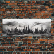 Carregar imagem no visualizador da galeria, Abstract City Art, Cityscape Wall Art, City Skyline Wall Art, Black And White Urban Art Print, Wall Decor, Panoramic, Wall Art, Canvas Print
