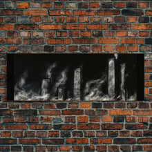 Cargar imagen en el visor de la galería, City Buildings On Fire Canvas Print, City Art, Dark Urban Art, Large Urban Art Print, Wall Decor, Panoramic, Wall Art, Canvas Print
